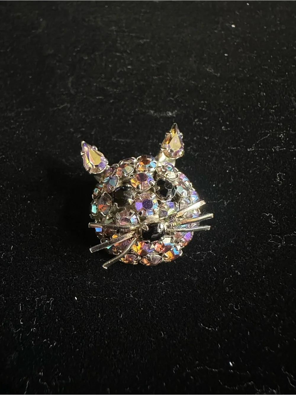 Pristine Vintage Warner Aurora Borealis Rhinestone Cat Brooch Pin 1950s-1971